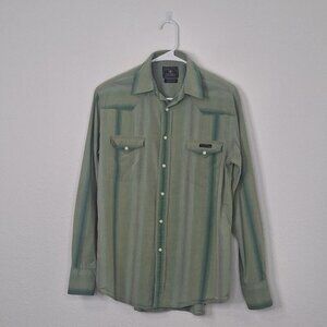 Lucky Brand Mens Western Shirt Sz M Plaid Pearl Snap Button Dugarees Cowboy